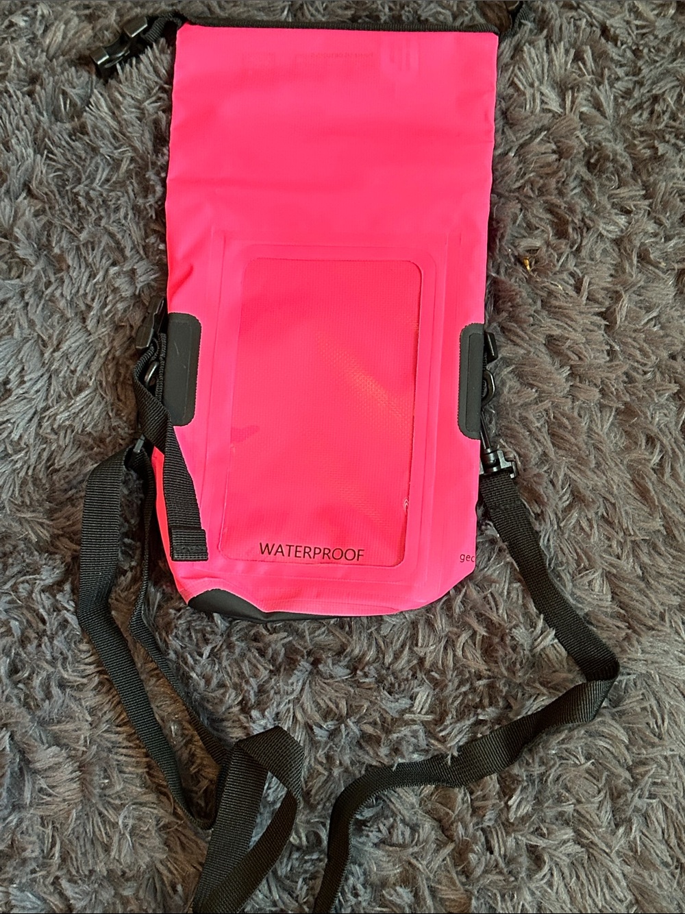 Waterproof Tablet Sleeve / cell phone  in Neon Pink with Adjustable Black Strap